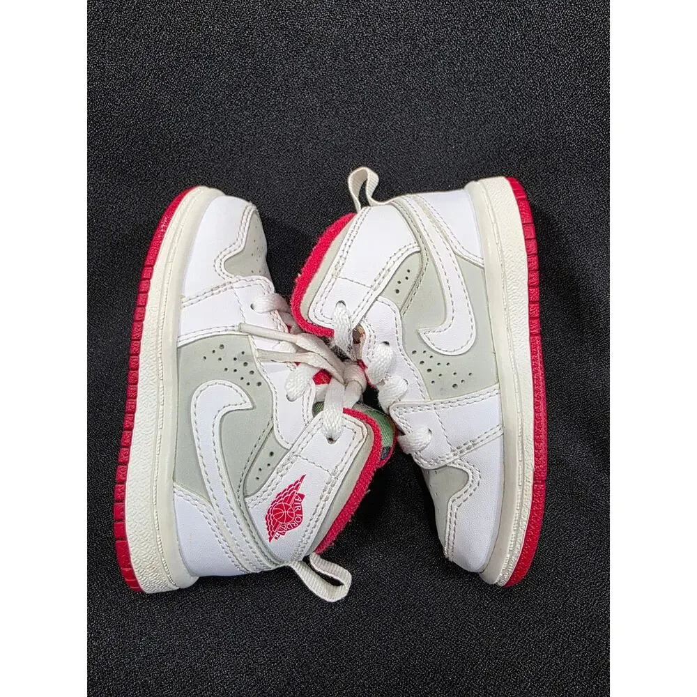 Nike Air Jordan 1 Mid Hare White Red Silver Toddler Shoes Size 5C
